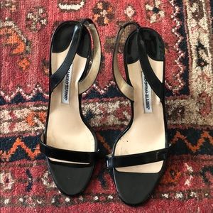 Manolo Blahnik black strappy sling back open toe